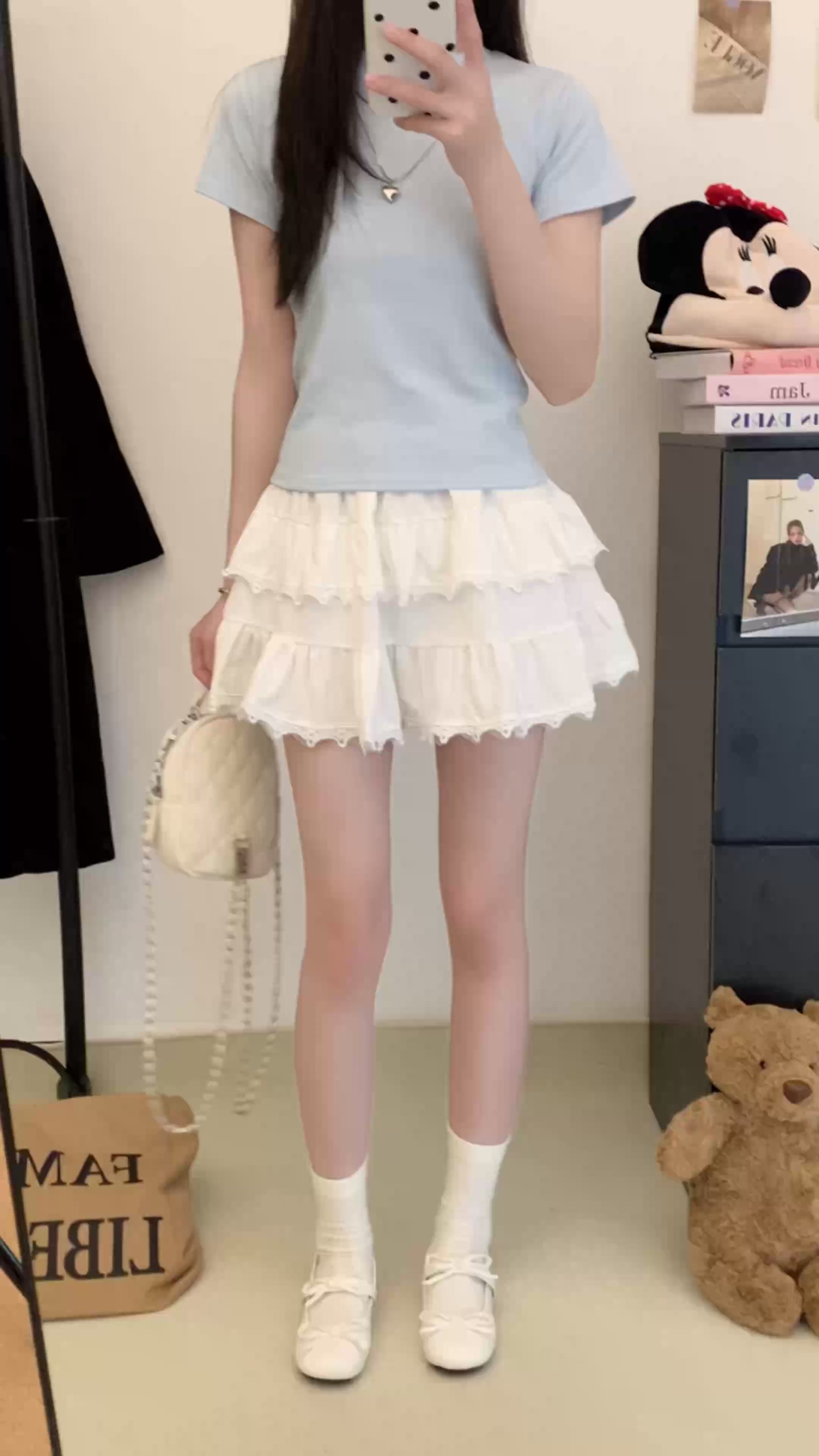 实拍蛋糕短裙女夏季新款a字蓬蓬裙小个子蕾丝荷叶边百搭半身裙女